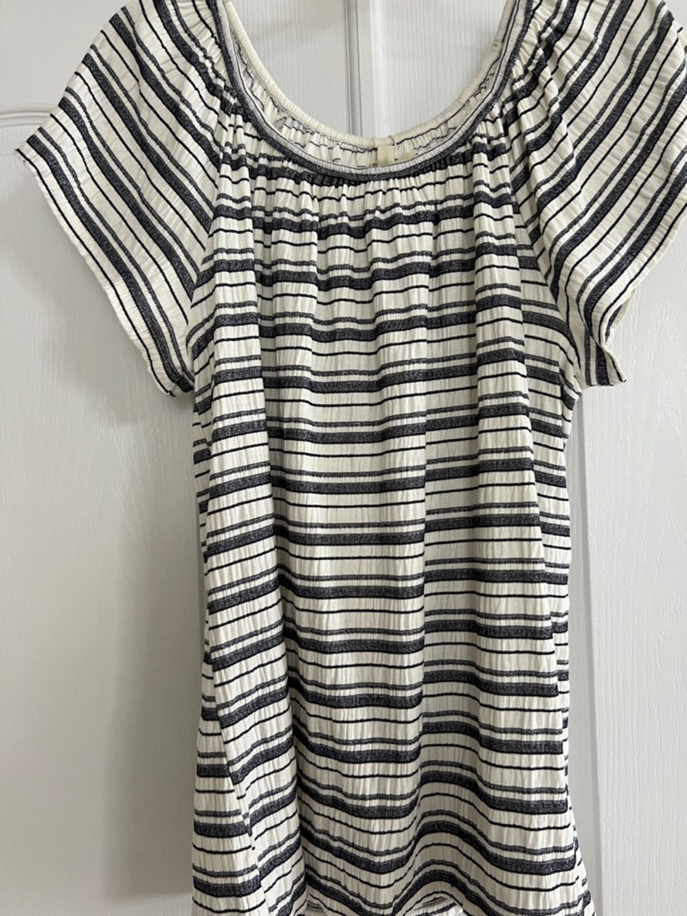 Max Studio Black and White Striped Short Sleeve Tunic